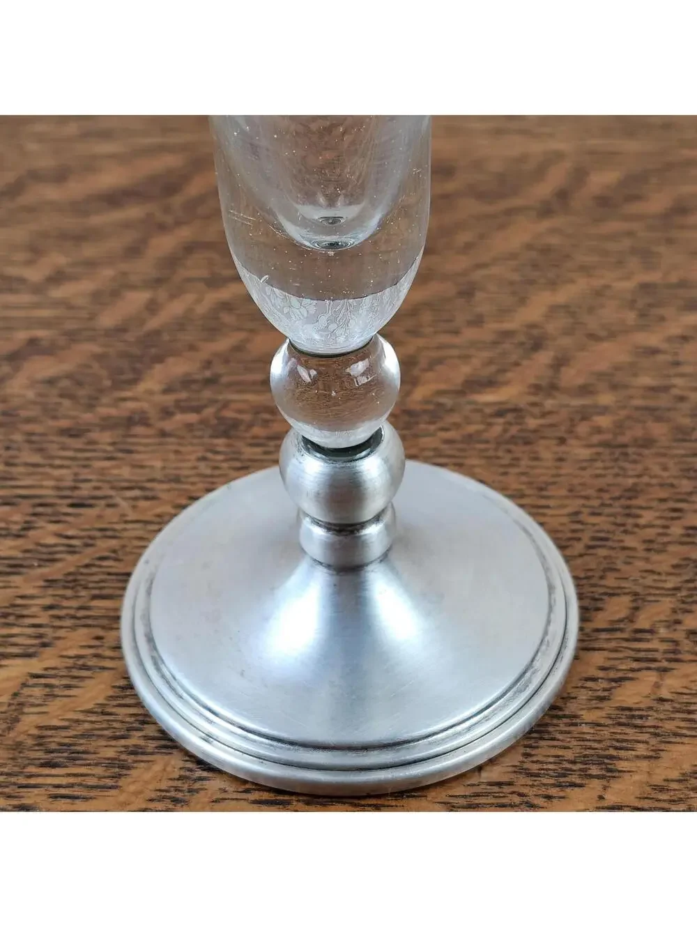 Vintage Sterling Silver Mounted Etched Glass Trumpet Bud Vase 10.75